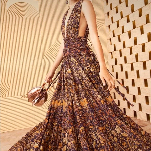 Ulla Johnson Brown and Navy Printed Maxi Dress - Picture 9 of 10